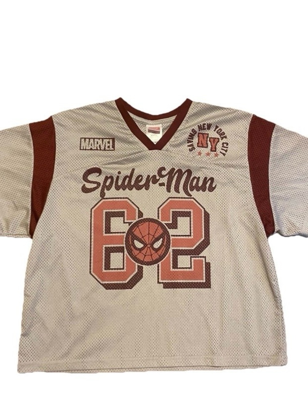 Marvel Spider-Man Cropped T-shirt Women XSmall Red Grey 62 Jersey Hipster Y2K